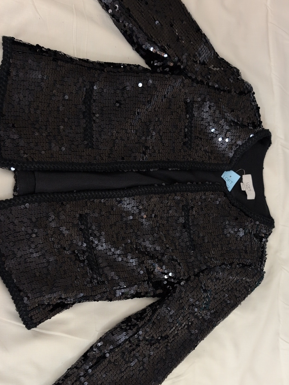 NWT LOFT Black Sequin Open Front Jacket Blazer XXS Petite